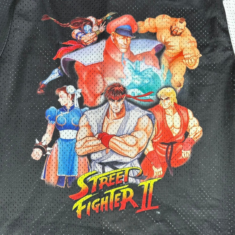 Street Fighter II Mens Baseball Jersey Black White Split Kanji Graphic Shirt M - Picture 13 of 14